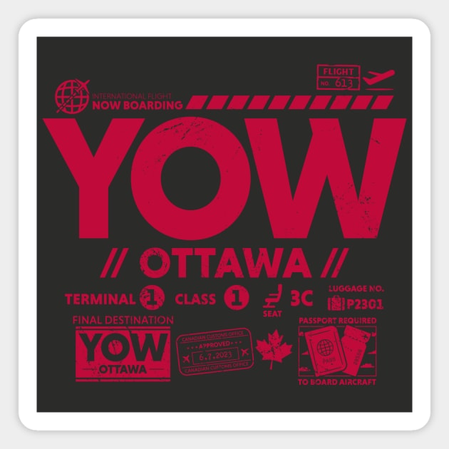 Vintage Ottawa YOW Airport Code Travel Day Retro Travel Tag Canada alt Magnet by Now Boarding